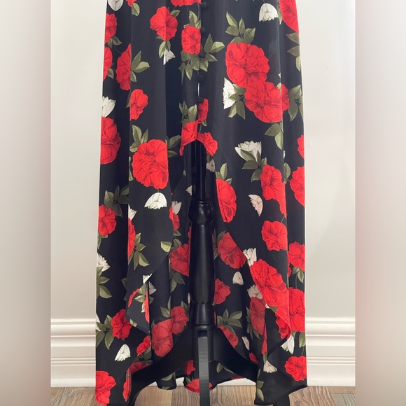 Premier Amour 8 Floral Black and Red Off Shoulder High Low Dress 623 - Picture 3 of 8